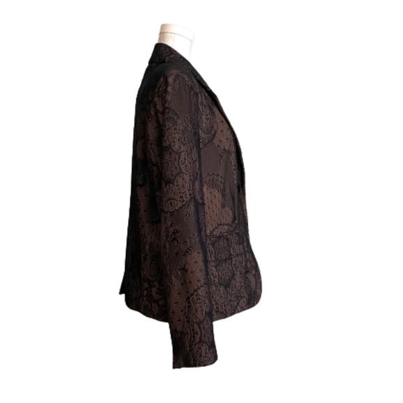 Rafaella Blazer Brown Black Lace Overlay Flap Pockets Career Jacket Size 12 - Picture 6 of 12